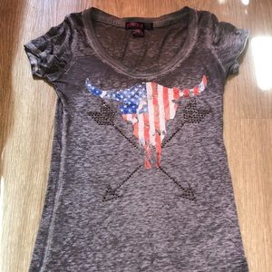 Rock and roll cowgirl skull America tee